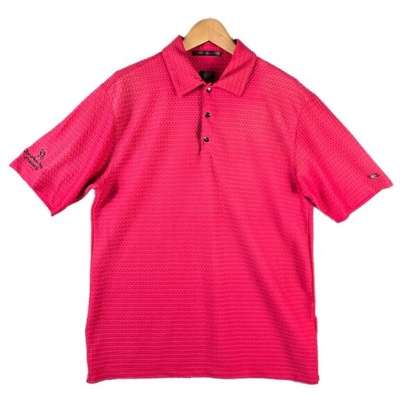 Tiger Woods Other - Tiger Woods Textured Polo Shirt Mens Large Pink Golf Short Sleeve Metal Logo